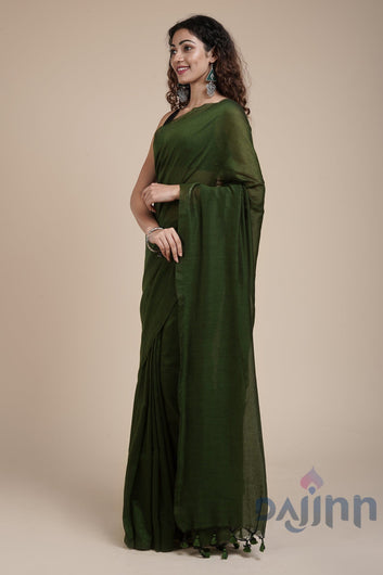 AYSR Boutique Kaira Sap Green Mulmul Saree