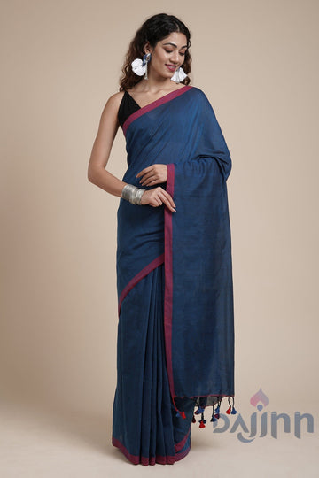 AYSR Boutique Kaira Prussian Blue Mulmul Saree