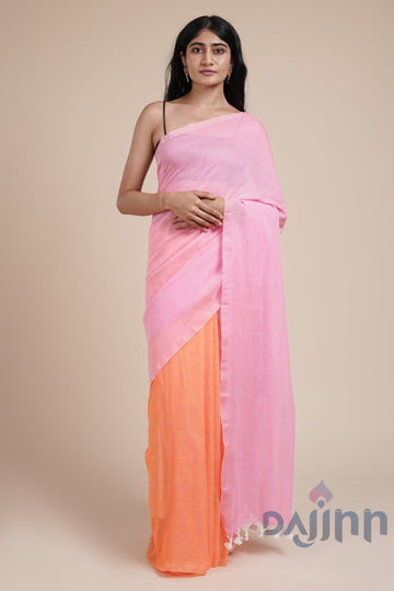 AYSR Boutique Iqra Pink & Orange Mulmul Saree