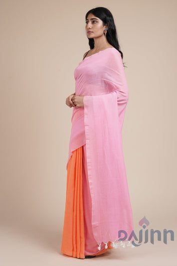 AYSR Boutique Iqra Pink & Orange Mulmul Saree