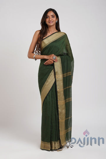 AYSR Boutique Gusto Green Mulmul cotton Saree with Blouse Piece