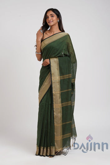 AYSR Boutique Gusto Green Mulmul cotton Saree with Blouse Piece