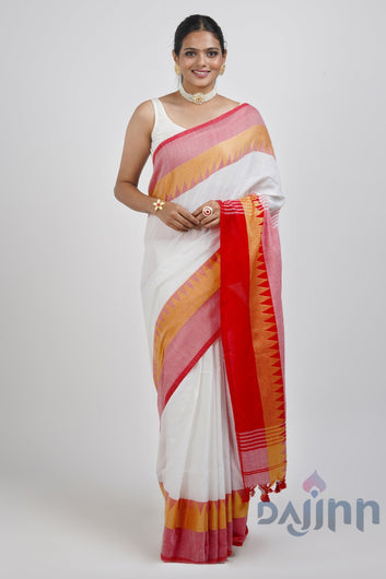 AYSR Boutique Aachal White & Red Soft Cotton saree