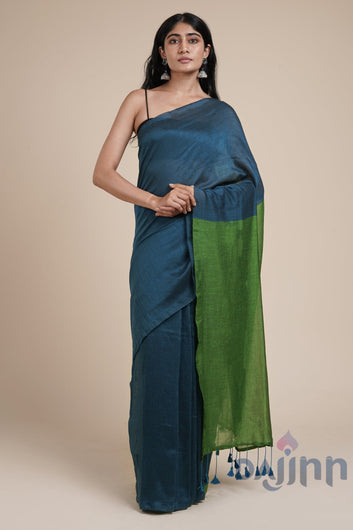 AYSR Boutique Varuni Deep Blue & Green Mulmul Saree