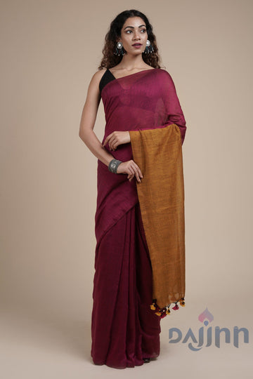 AYSR Boutique Varuni Magenta & Mustard Mulmul Saree