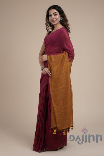 AYSR Boutique Varuni Magenta & Mustard Mulmul Saree