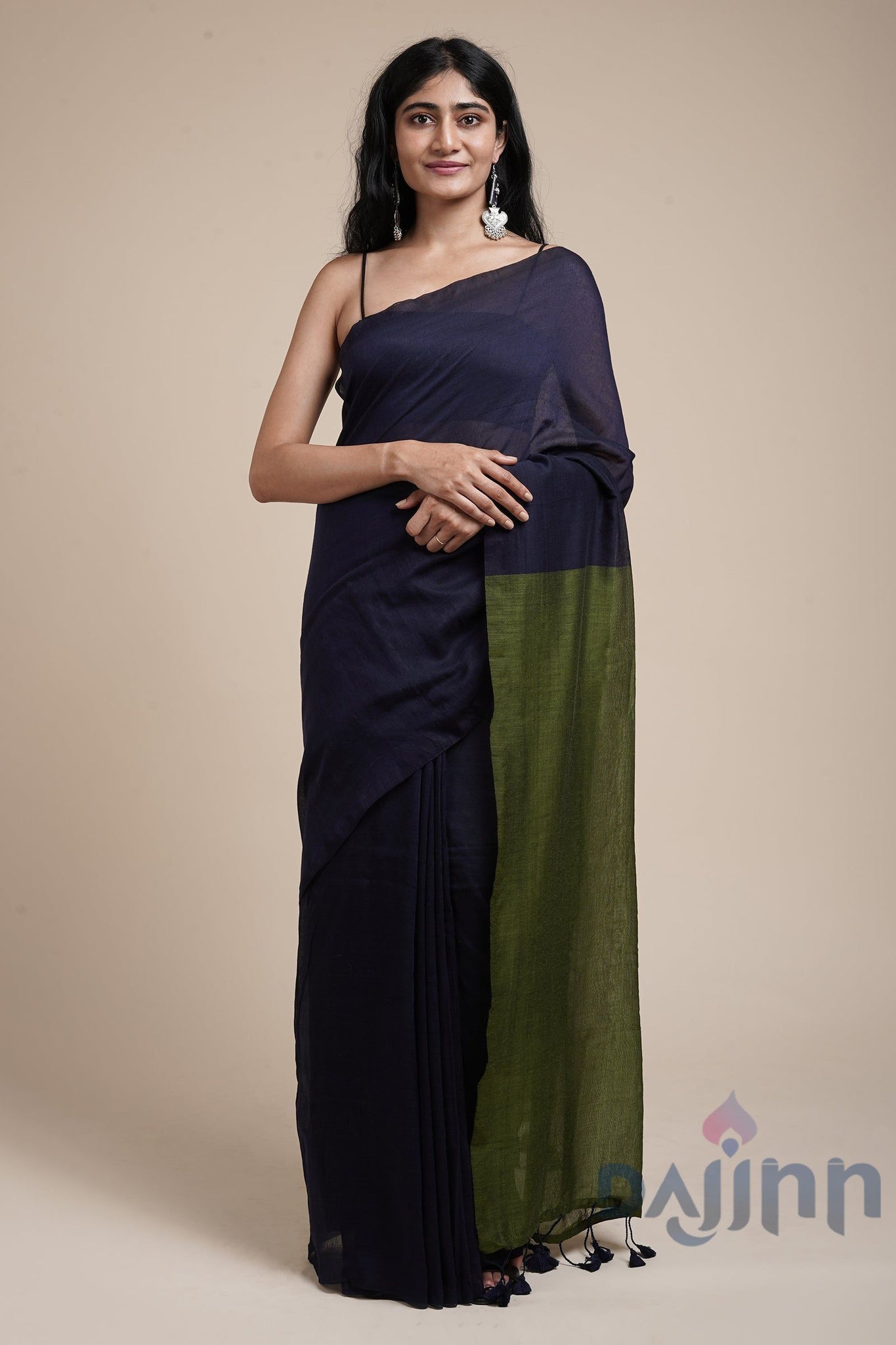 AYSR Boutique Varuni Blue & Olive Green Mulmul Saree