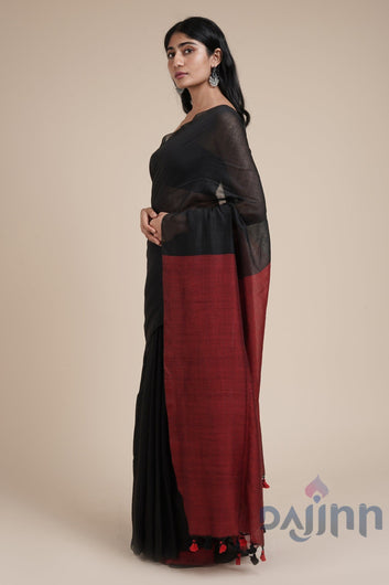 AYSR Boutique Varuni Black & Maroon Mulmul Saree