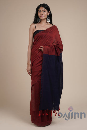 AYSR Boutique Varuni Maroon & Navy Blue Mulmul Saree