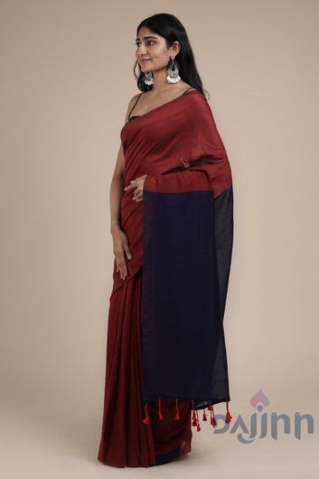 AYSR Boutique Varuni Maroon & Navy Blue Mulmul Saree