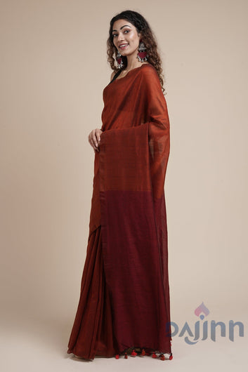 AYSR Boutique Varuni Rust Orange & Maroon Mulmul Saree