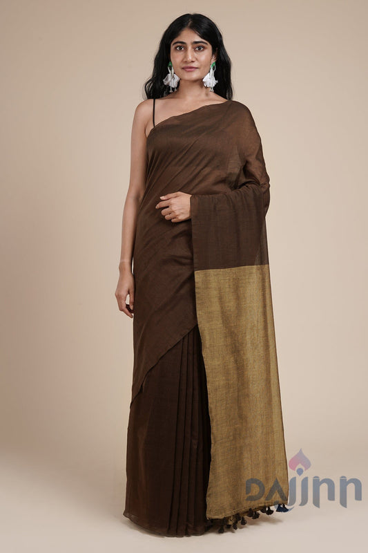 AYSR Boutique Varuni Brown & Beige Mulmul Saree