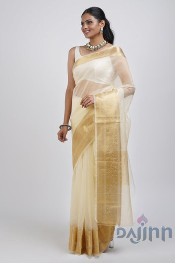 AYSR Boutique Zunaira Off White Organza Saree