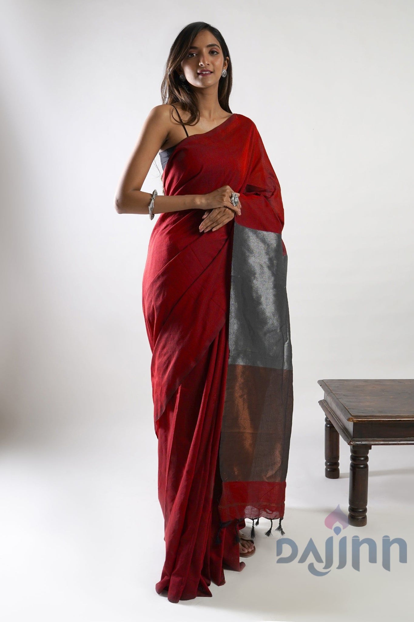 AYSR Boutique Urja Maroon Hand Woven Cotton Tissue  Saree with Blouse Piece