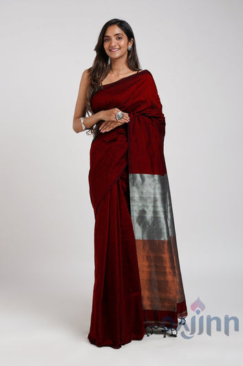 AYSR Boutique Urja Maroon Hand Woven Cotton Tissue  Saree with Blouse Piece