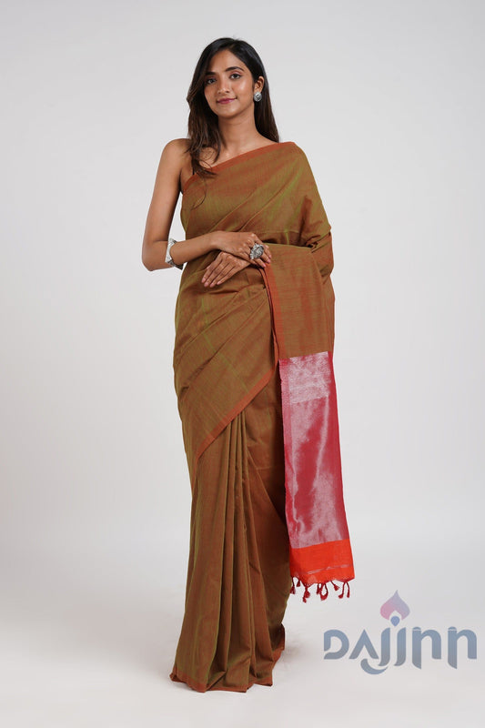 AYSR Boutique Lush Meadows Moss Green Hand Woven Tissue  Saree With Blouse Piece