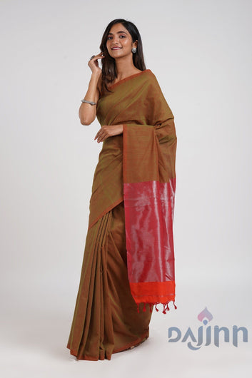 AYSR Boutique Lush Meadows Moss Green Hand Woven Tissue  Saree With Blouse Piece