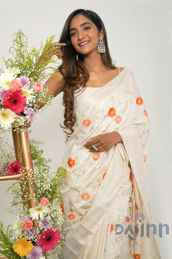 AYSR Boutique Yamira Off White Pure Silk Linen Saree with Blouse Piece