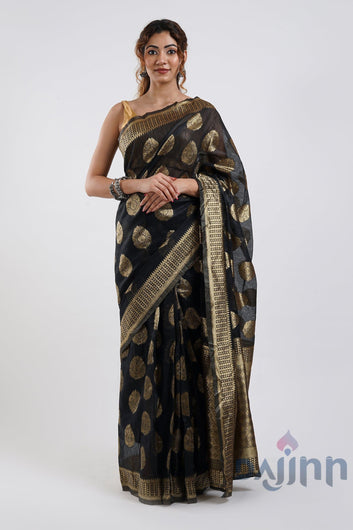 AYSR Boutique Kalmah Black Soft Cotton Silk Ready to Drape Saree