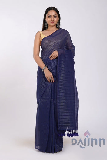 AYSR Boutique Leya Blue Cotton Zari Saree