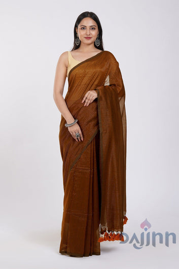 AYSR Boutique Leya Brown Cotton Zari Saree