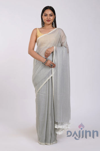 AYSR Boutique Leya Light Grey Cotton Zari Saree