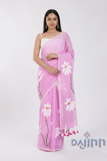 AYSR Boutique Blossom Breeze Light Pink Printed Mulmul Cotton Saree