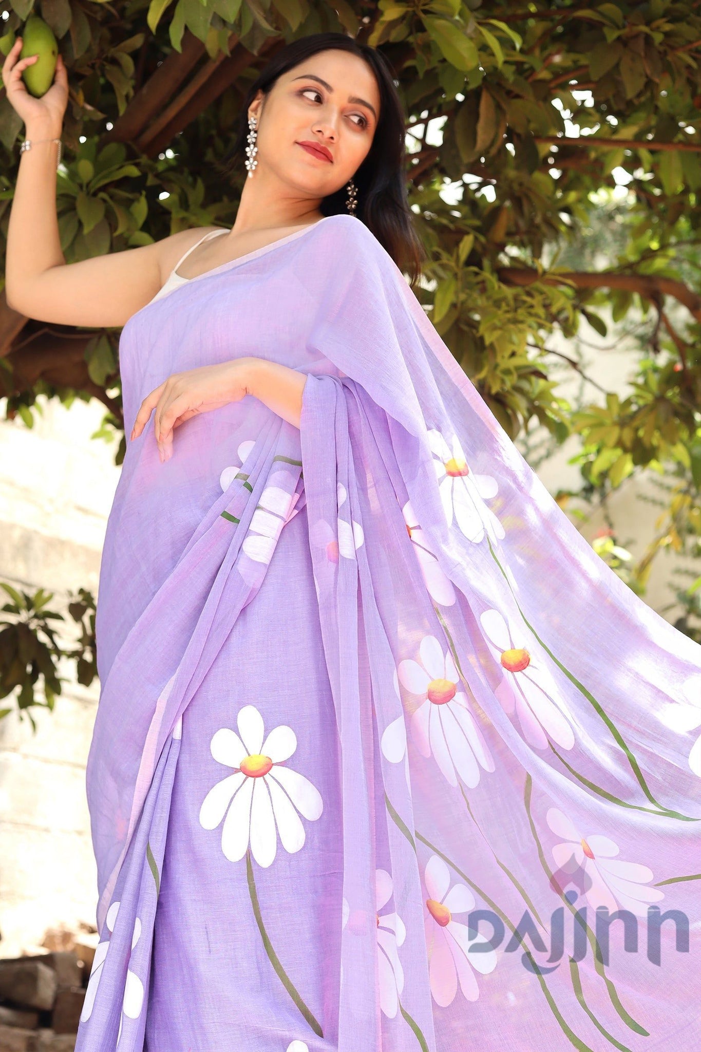 AYSR Boutique Blossom Breeze Purple Printed Mulmul Cotton Saree