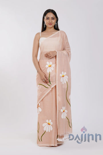 AYSR Boutique Blossom Breeze Cream Printed Mulmul Cotton Saree