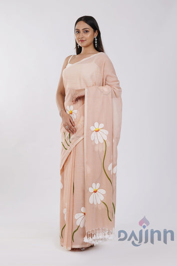 AYSR Boutique Blossom Breeze Cream Printed Mulmul Cotton Saree