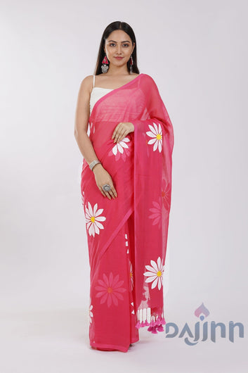 AYSR Boutique Kusuma Dark Pink Mul Cotton Printed Saree