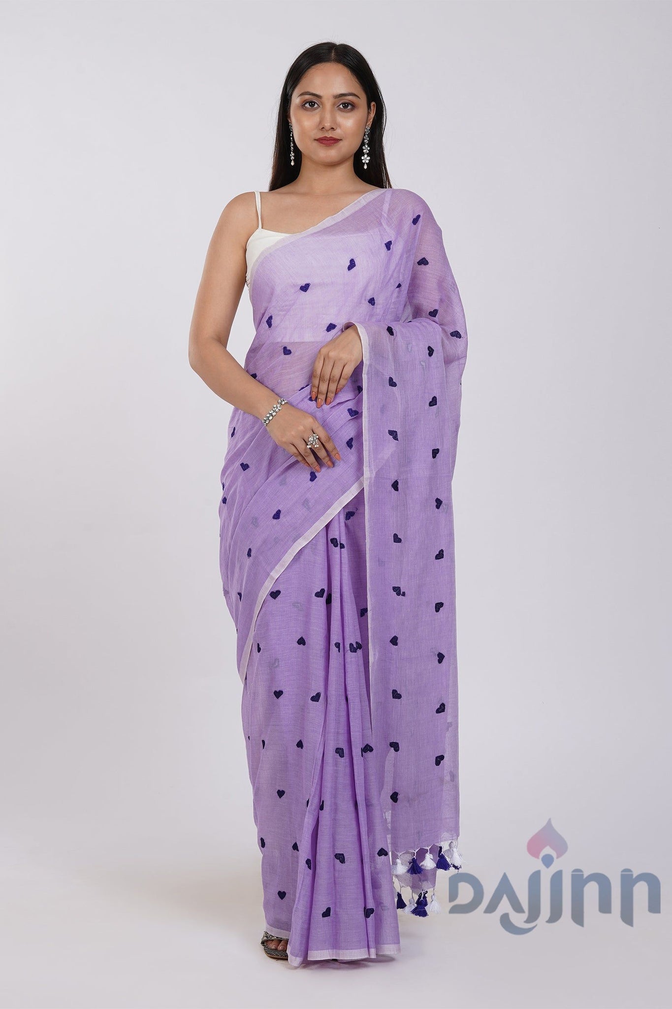 AYSR Boutique Chahna Purple Mul Cotton Heart Embroidery Saree