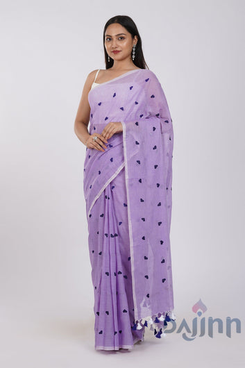 AYSR Boutique Chahna Purple Mul Cotton Heart Embroidery Saree