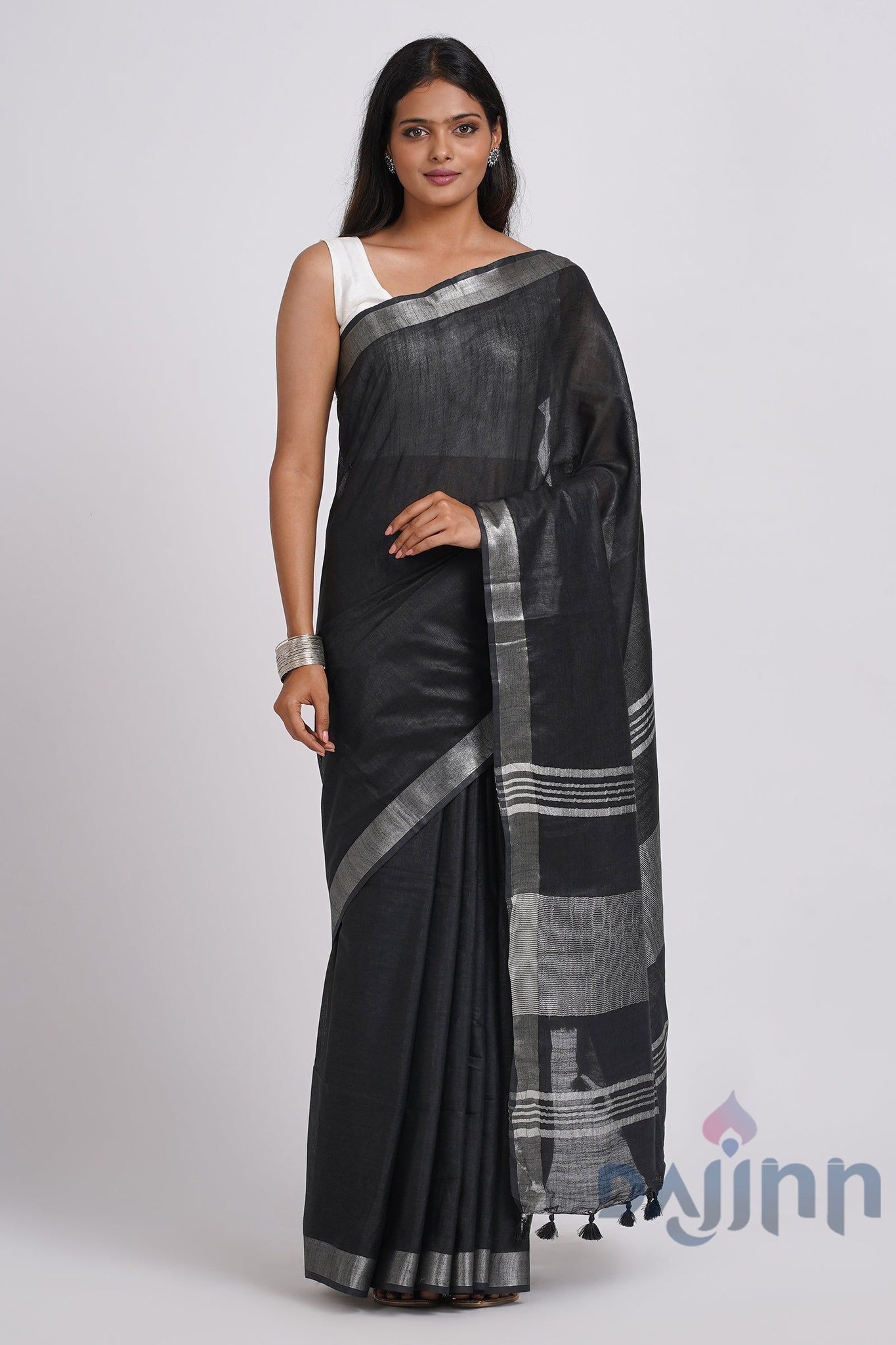 AYSR Boutique Kaya Black Zari Linen Saree