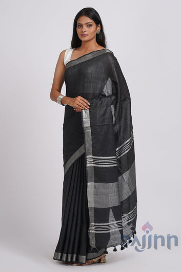 AYSR Boutique Kaya Black Zari Linen Saree