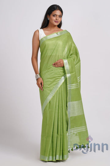 AYSR Boutique Kaya Light Green Zari Linen Saree