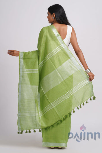 AYSR Boutique Kaya Light Green Zari Linen Saree