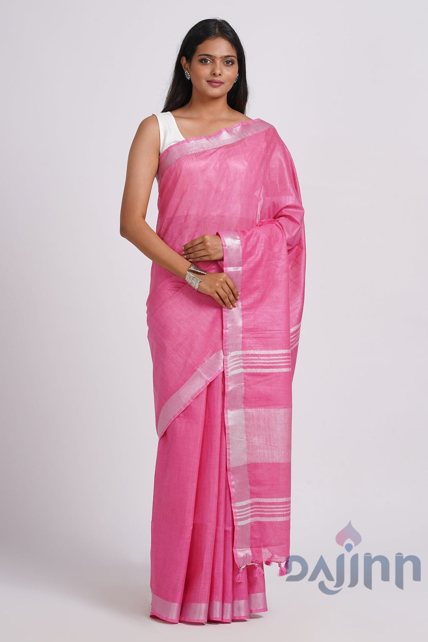 AYSR Boutique Kaya Pink Zari Linen Saree