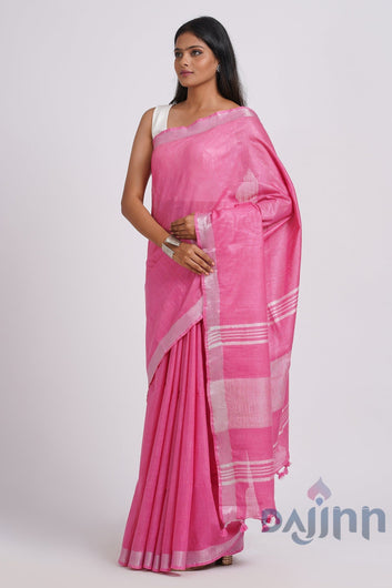 AYSR Boutique Kaya Pink Zari Linen Saree