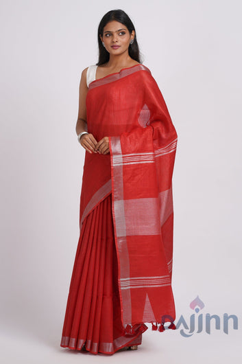 AYSR Boutique Kaya Red Zari Linen Saree