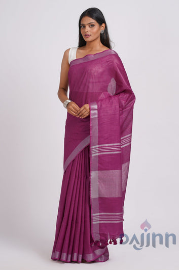 AYSR Boutique Kaya Magenta Zari Linen Saree