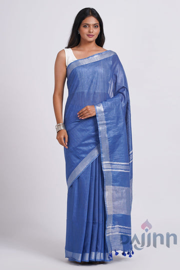 AYSR Boutique Kaya Blue Zari Linen Saree