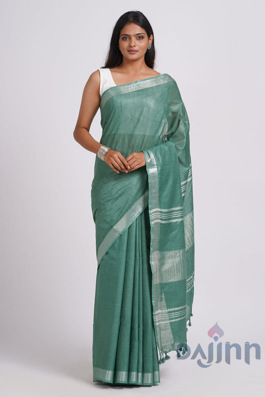 AYSR Boutique Kaya Dark Green Zari Linen Saree