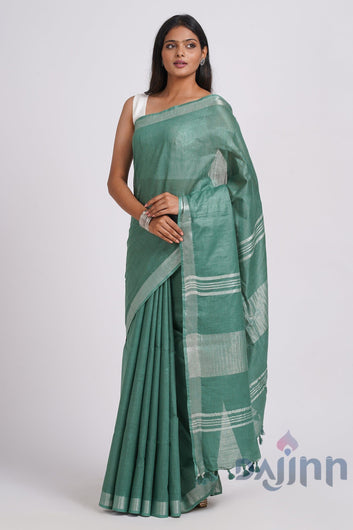 AYSR Boutique Kaya Dark Green Zari Linen Saree