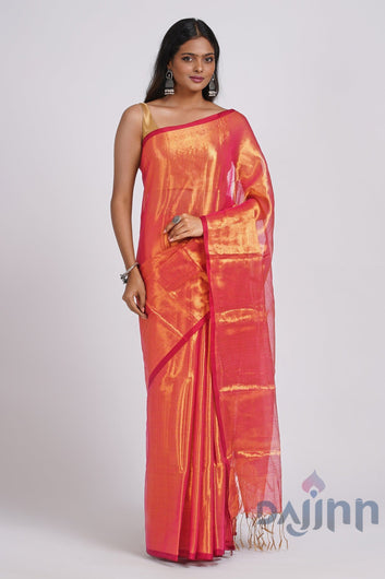 AYSR Boutique Hiraadiya Red Organic Tissue Silk Saree