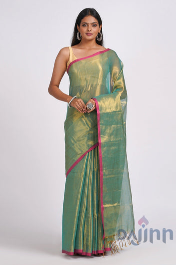 AYSR Boutique Idayini Turquoise Organic Tissue Silk Saree