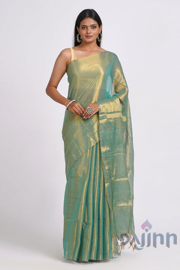 AYSR Boutique Trishika Peacock Green Tissue Saree