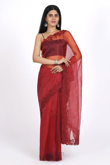 AYSR Boutique Scarlet Whispers Organza Saree