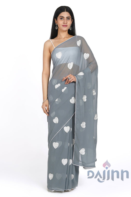 AYSR Boutique Cloudy Grey Georgette Saree