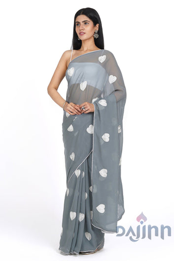 AYSR Boutique Cloudy Grey Georgette Saree